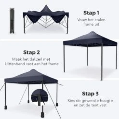 LifeGoods Partytent - 3x3 M - Easy Up - Opvouwbaar - Waterdicht - Draagtas Met Wieltjes - Donkerblauw -Tuin- En Buitenwinkels 1200x1200 533