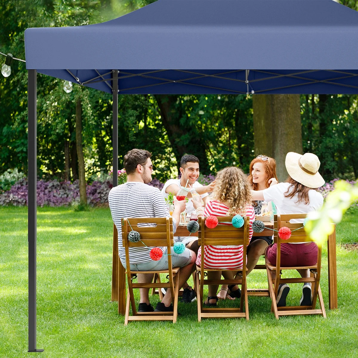 LifeGoods Partytent - 3x4.5 M - Easy Up - Opvouwbaar - Waterdicht - Draagtas Met Wieltjes - Donkerblauw 10 LifeGoods Partytent - 3x4.5 M - Easy Up - Opvouwbaar - Waterdicht - Draagtas Met Wieltjes - Donkerblauw - Afbeelding 8