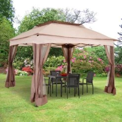 Outsunny Paviljoen Met Zijwanden Partytent Tuintent Popup 3,25 X 3,25 M Khaki 840-166 -Tuin- En Buitenwinkels 1200x1200 552