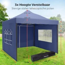 LifeGoods Partytent - 3x3 M - Zijwanden - Easy Up - Opvouwbaar - Waterdicht - Draagtas Met Wieltjes - Donkerblauw -Tuin- En Buitenwinkels 1200x1200 557