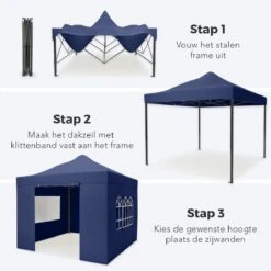 LifeGoods Partytent - 3x3 M - Zijwanden - Easy Up - Opvouwbaar - Waterdicht - Draagtas Met Wieltjes - Donkerblauw -Tuin- En Buitenwinkels 1200x1200 565