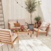 Houten Loungeset 4 Plaatsen - Ushuaïa -ecru Kussens, Bank, Fauteuils En Lage Tafel Van Acacia, Design -Tuin- En Buitenwinkels 1200x1200 570