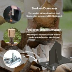 Miseru Houtklover – Geen Bijl Nodig – No Axe - Houtsplijter – Houtkliever – HANDMADE In Holland - Houtklover Voor Aanmaakhout – Metaal -Tuin- En Buitenwinkels 1200x1200 672