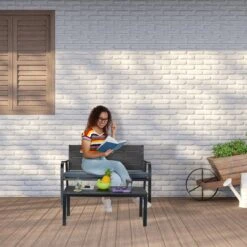 Relaxdays Tuinbank Met Kussen - 2 Zits Buitenbank Metaal - Balkonbank Kunststof - Voortuin -Tuin- En Buitenwinkels 1200x1200 73