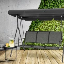 LifeGoods Schommelbank - 3-zits - Tot 250KG - Kantelbaar Dak - UV-bestendig Zonnescherm - 172x104x162cm - Grijs -Tuin- En Buitenwinkels 1200x1200 85