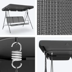 LifeGoods Schommelbank - 3-zits - Tot 250KG - Kantelbaar Dak - UV-bestendig Zonnescherm - 172x104x162cm - Grijs -Tuin- En Buitenwinkels 1200x1200 87