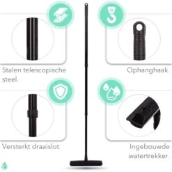 CLEANLY® Rubberen Bezem Met Vloerwisser - Kappersbezem - Zachte Bezem Binnen & Buiten - Vloertrekker Met Steel - 68-150 Cm -Tuin- En Buitenwinkels 1200x1200 951