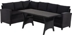 Rotan Loungeset Zwart 6 Pers Eettafel Kussens Weerbestendige Hoeklounge