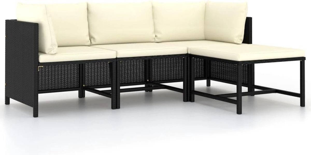 VidaXL 4-delige Loungeset Met Kussens Poly Rattan Zwart 3 VidaXL 4-delige Loungeset Met Kussens Poly Rattan Zwart