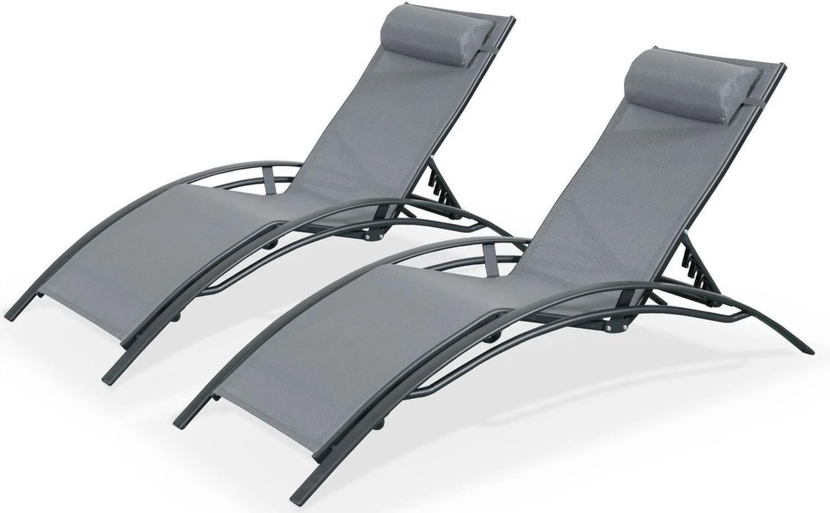 Alice's Garden Louisa Ligstoelen - Aluminium/Textileen - 1,67 M - Antraciet/Grijs 3 Alice's Garden Louisa Ligstoelen - Aluminium/Textileen - 1,67 M - Antraciet/Grijs