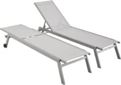 ELSA - Set Van 2 Ligstoelen Van Aluminium En Textileen, Ligbed Multipositioneel Met Wieltjes, Kleur Grijs/lichtgrijs -Tuin- En Buitenwinkels 1200x846