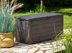 Merkloos Woody Tuin Opbergbox - 324 Liter 45x120x60 Cm - Tuinkussenbox - Antraciet/bruin -Tuin- En Buitenwinkels 1200x884