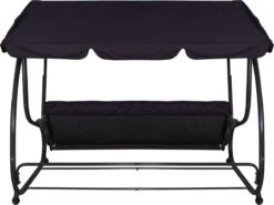 Springos Schommelbank | Linda-Schommel | 3-zits | Waterafstotend | Inclusief 2 Kussens | Verstelbare Luifel | 162 X 200 X 120 Cm | Zwart -Tuin- En Buitenwinkels 1200x897