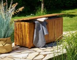 Casaria Opbergbox Acacia Hout – Weerbestendig 115cm - Bruin -Tuin- En Buitenwinkels 1200x935