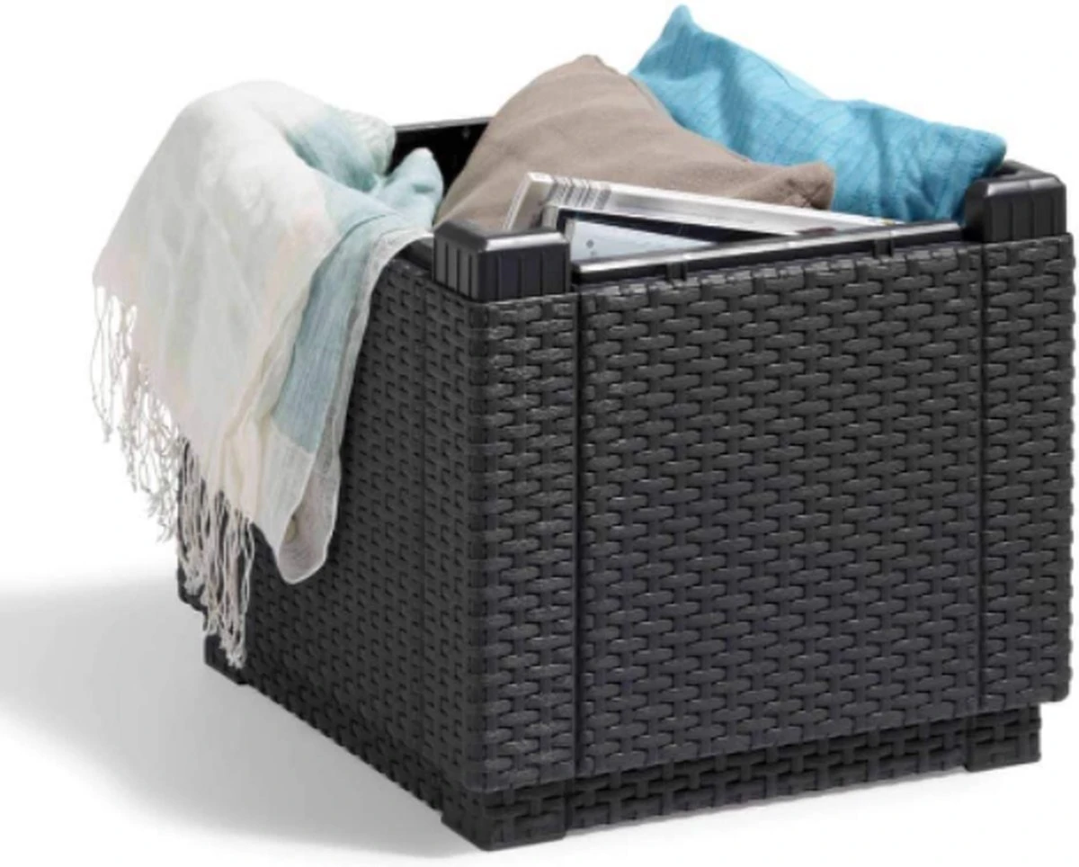 Allibert Opbergpoef Met Deksel - Opbergbox - Bijzettafel Buiten - Tafel - Tuintafel - Opberger 5 Allibert Opbergpoef Met Deksel - Opbergbox - Bijzettafel Buiten - Tafel - Tuintafel - Opberger - Afbeelding 3