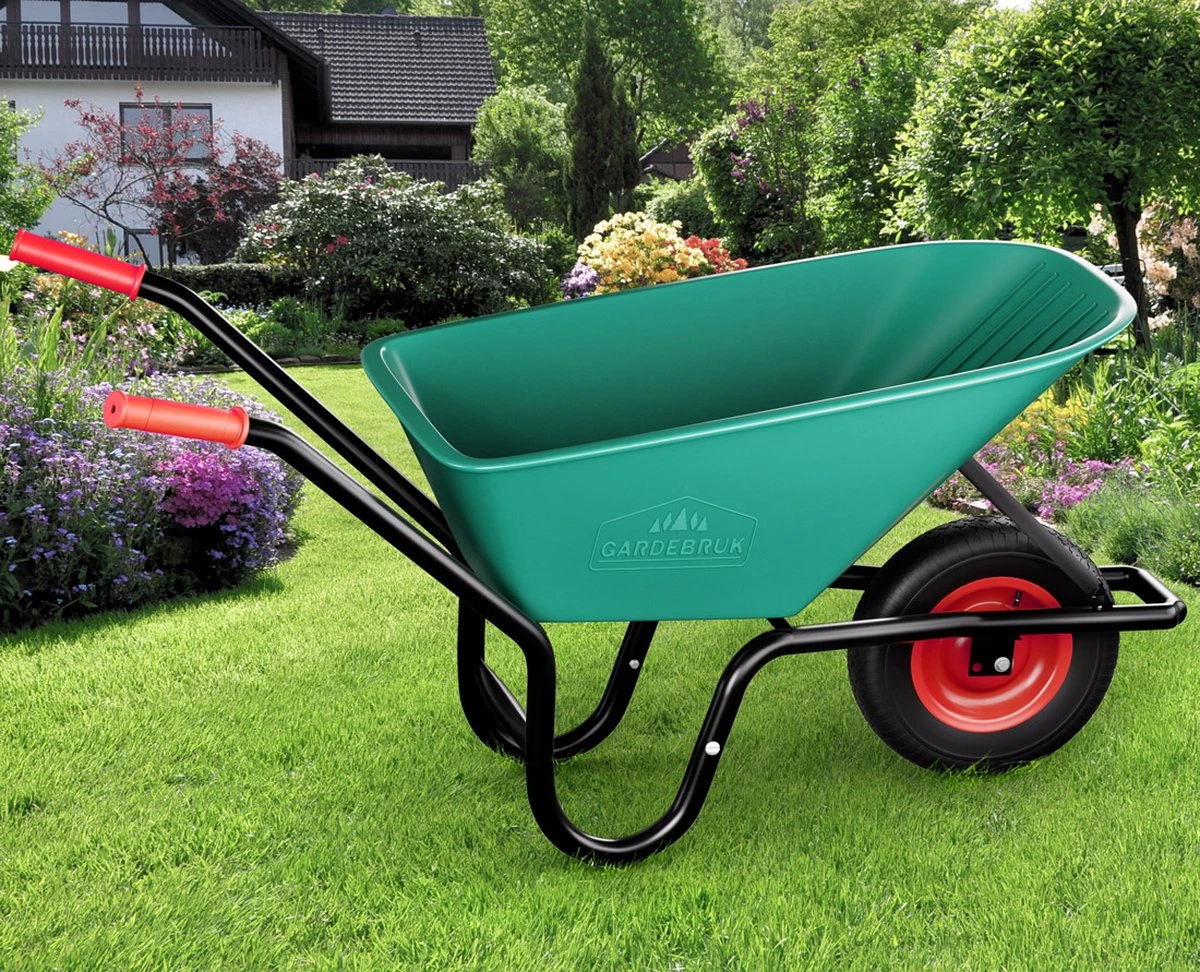Gardebruk Kruiwagen 100 L - Kunststof Kuip – Tot 150KG Groen 7 Gardebruk Kruiwagen 100 L - Kunststof Kuip – Tot 150KG Groen - Afbeelding 5