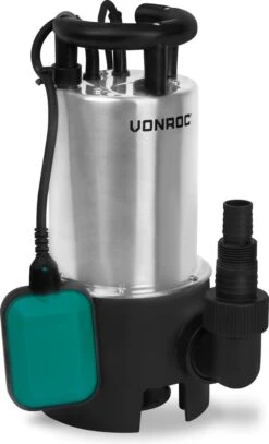 VONROC Dompelpomp RVS - Vuilwaterpomp - Waterpomp - 1100W - 20000 L/h - Voor Vuil- En Schoonwater - Met Vlotter