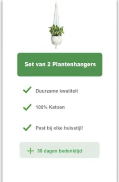 Merkloos Plantenhanger Macramé - Luxe Gevlochten Touw Katoen - 2 Stuks - Plantenpot Ophangen -Tuin- En Buitenwinkels 786x1200 3