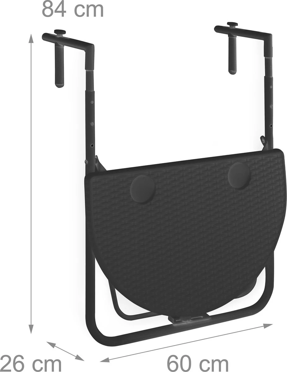 Relaxdays Balkontafel Inklapbaar, Balkon Tafel Rotan, Hangtafel Reling - Zwart 18 Relaxdays Balkontafel Inklapbaar, Balkon Tafel Rotan, Hangtafel Reling - Zwart - Afbeelding 16