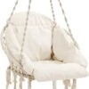 Hangstoel, Hangschommel, Hangstoel Met Een Dik Kussen, Tot 120 Kg Belastbaar, Voor Tuin, Balkon, Woonkamer, Terras, Scandinavische Stijl, Modern, Beige HMDC042M01 -Tuin- En Buitenwinkels 933x1200